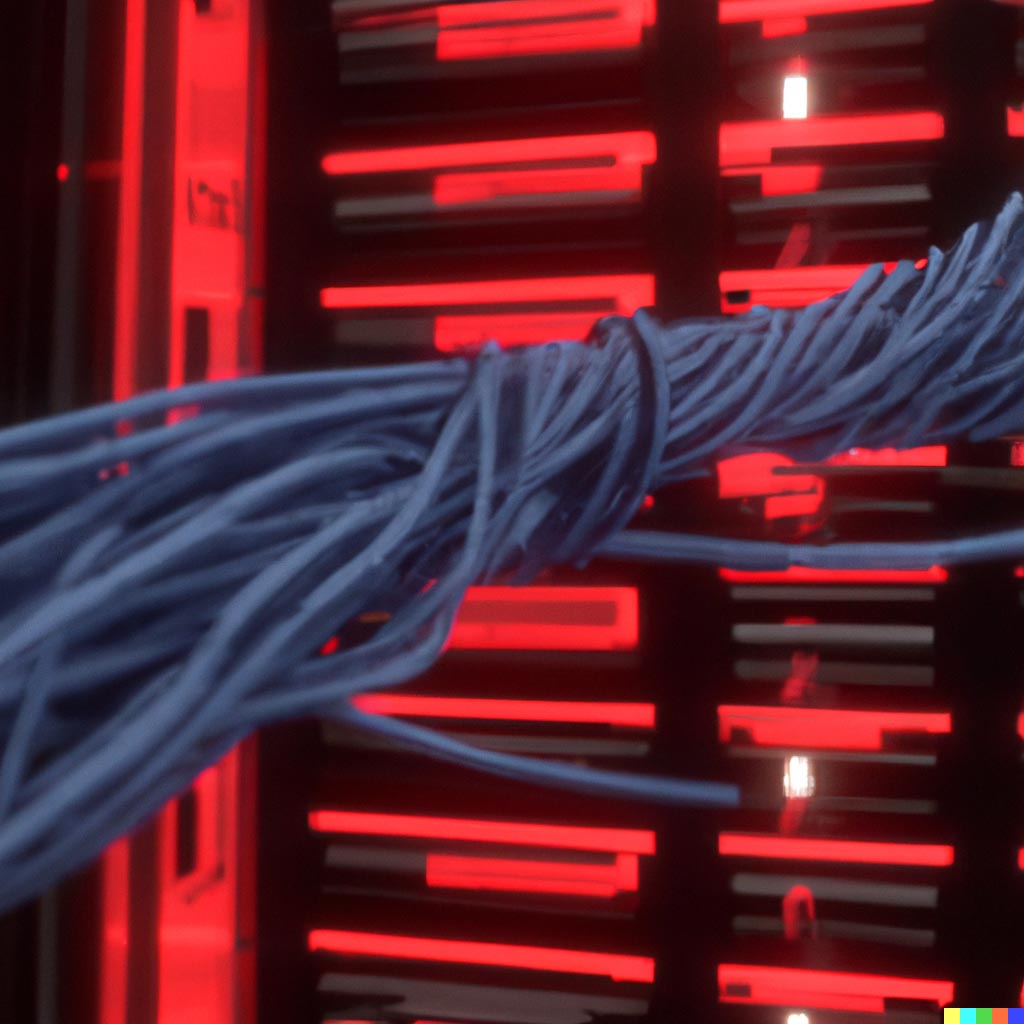DALL·E prompt: Wrangling a rope lasso around data server rack, highly detailed cgsociety 4k